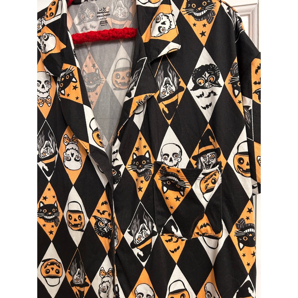 Halloween Pajama Set Shorts Top Harlequin Spooky Print Retro Design LARGE - Picture 11 of 13